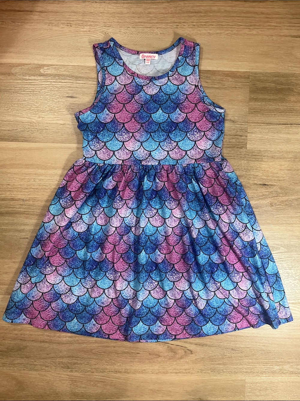 QPANCY Girls Mermaid Scale Skater Twirl Dress with Pockets, size 140 8 -9 years